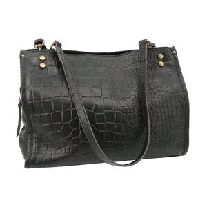 American Leather Co. Black Croc Triple Entry Satchel Leather Bag Purse
